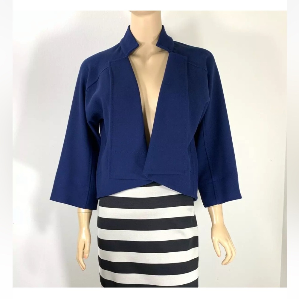 ELIE TAHARI TRISH Jacket Blue Front Open 3/4 Sleeve Size 6 NWT $298.00